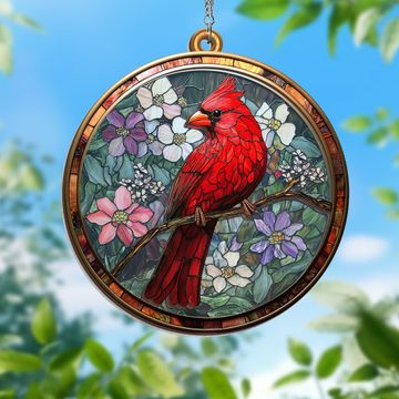 Discover Red Cardinals Flower 2 Layered Hanging Suncatcher