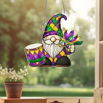Discover Mardi Gras Gnome Suncatcher, Fat Tuesday Carnival Parade Acrylic Hanging Sign