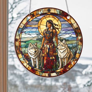 Discover Native American Wolf Suncatcher Acrylic Hanging Sign