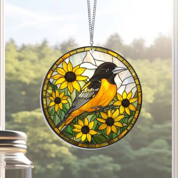 Discover Baltimore Oriole And Black-eyed Susan Acrylic Suncatcher Window Hanging