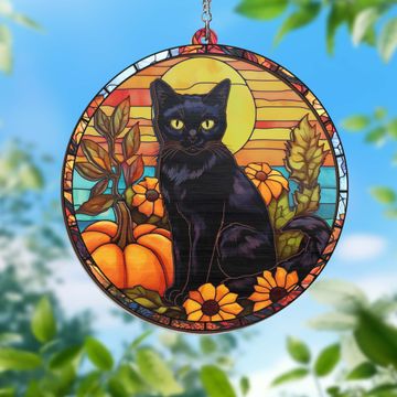 Discover Black Cat Halloween 2 Layered Hanging Suncatcher