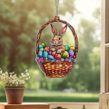 Discover Rabbit in Egg Basket  Suncatcher Acrylic Window Hanging