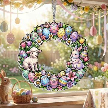 Discover Happy Easter Day Suncatcher, Easter Wreath Acrylic Suncatcher Hangings