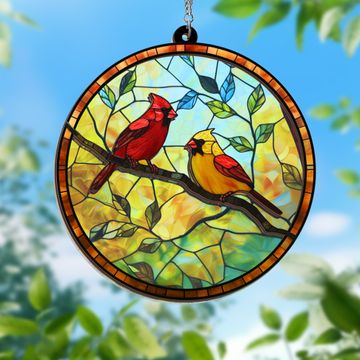 Discover Cardinal 2 Layered Hanging Suncatcher PN267WH24 3-Day Shipping