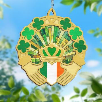 Discover Claddagh Ring Irish Shamrock 2 Layered Hanging Suncatcher