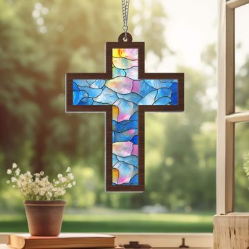 Discover Christmas Ornament, Christian Cross 2 Layered Hanging Suncatcher
