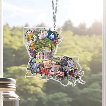 Discover Merry Christmas Louisiana Suncatcher Acrylic Hanging