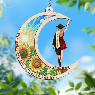 Discover She Believed She Could Graduation Custom 2 Layered Hanging Suncatcher