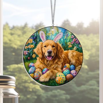 Discover Golden Retriever Easter Egg Hunt Acrylic Suncatcher Window Hanging