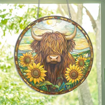 Discover Highland Cow Cattle Sunflower Suncatcher Acrylic Hanging
