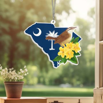 Discover South Carolina Wren and Yellow Jessamine Flower Suncatcher Acrylic Hanging VTM306ASn