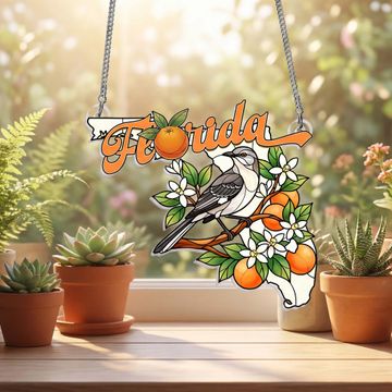 Discover Florida Suncatcher, Florida Mockingbird & Orange Blossom Hanging Decor