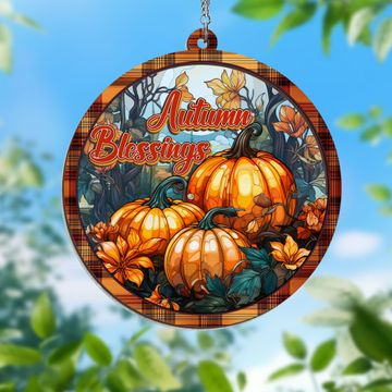 Discover Autumn Blessings, Fall Pumpkin Decor 2 Layered Hanging Suncatcher