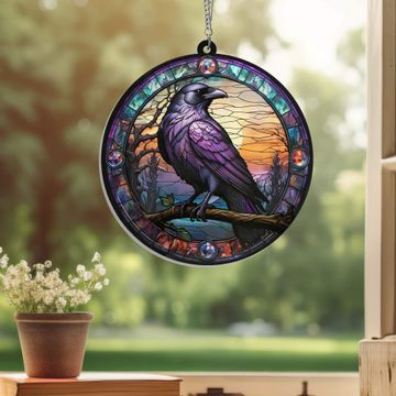 Discover Raven Stained Glass Gothic Crow Suncatcher Acrylic Hanging