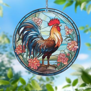 Discover Rooster Chicken Farm 2 Layered Hanging Suncatcher