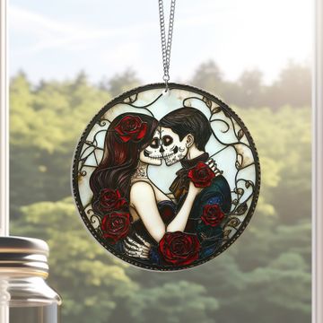 Discover Valentine’s Day Gifts Skull Couple Romantic Acrylic Suncatcher Hanging Sign