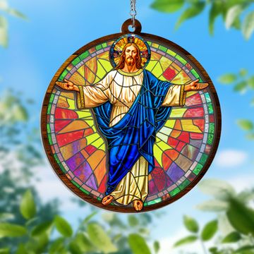 Discover Jesus with Open Arms 2 Layered Hanging Suncatcher