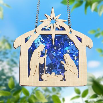 Discover Nativity Jesus Birth 2 Layered Hanging Suncatcher