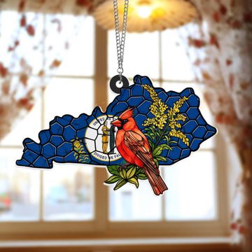Discover Kentucky Cardinal Suncatcher | Goldenrod Flower Acrylic Hanging Decor