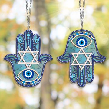 Discover Hamsa Hand Hanukkah Decor 2 Layered Hanging Suncatcher 3-Day Shipping