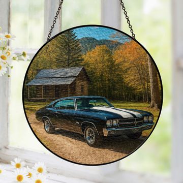 Discover Vintage Black Car Stained Glass Suncatcher Window Hanging for Home