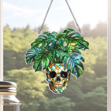 Discover Skull & Monstera Acrylic Suncatcher - Halloween Ghost Hangings for Plant Lovers