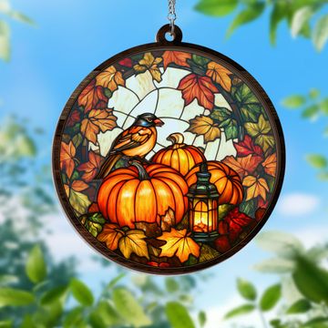 Discover Charming Pumpkin, Fall Pumpkin Lantern Decor 2 Layered Hanging Suncatcher