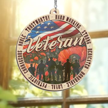 Discover Veterans Memorial Poppy Patriotic American Veteran 2 Layered Hanging Suncatcher Veterans Day Decor