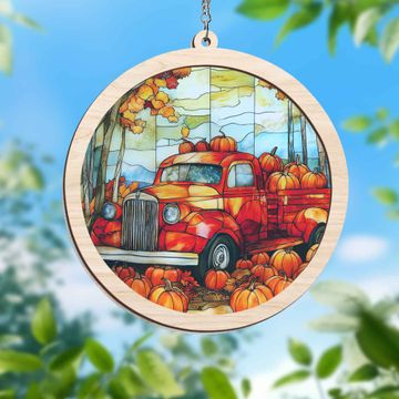 Discover Fall Pumpkin Truck 2 Layered Hanging Suncatcher
