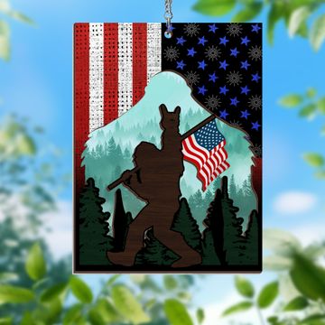 Discover Christmas Ornament, Bigfoot Sasquatch Rock On American Bigfoot 2 Layered Hanging Suncatcher