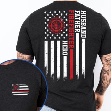 Discover Firefighter American T-Shirt Husband Father Firefighter Hero T-Shirt