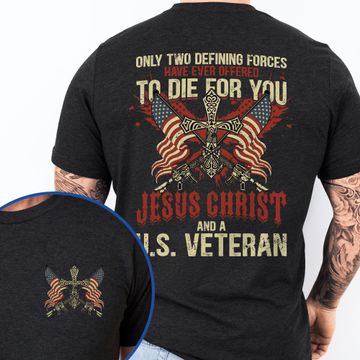 Discover Veterans Day Jesus Christ and A United States Veteran Flag USA Christian T-Shirt
