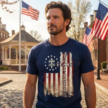 Discover 250 Years of Blessings Shirt, 1776 2026 Christian Cross T-shirt