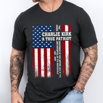 Discover Charlie Kirk A True Patriot T-Shirt - Patriotic American Flag Bella Canvas Shirt