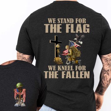 Discover Veteran Kneeling Christ Cross We Stand For The Flag We Kneel For The Fallen Veteran T-Shirt