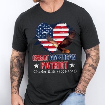 Discover Charlie Kirk Great American Patriot T-Shirt with Bald Eagle USA Flag