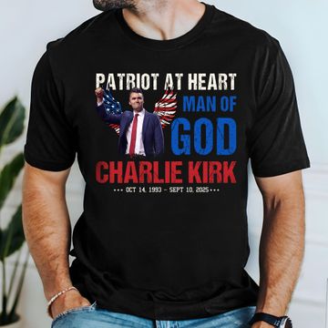 Discover Charlie Kirk T-Shirt – Patriot at Heart Man of God Memorial Shirt