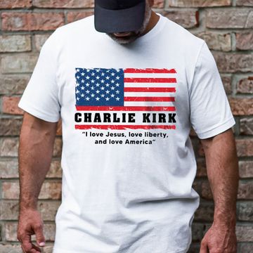 Discover Charlie Kirk American Flag T-Shirt - Patriotic Christian Tee