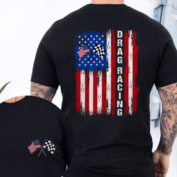 Discover Patriotic Drag Racing Shirt, Race Car Driver with American Flag T-shirt
