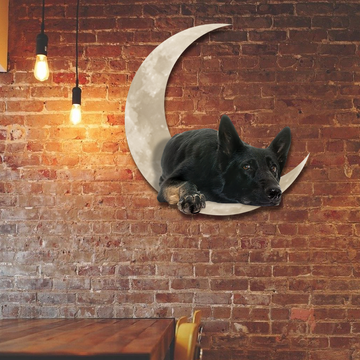 Discover Black German Shepherd Dog On The Moon Hanging Metal sign QNK1012MSv7
