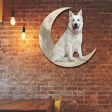 Discover White German Shepherd Dog And Moon Hanging Metal Sign QNK879MSv7b