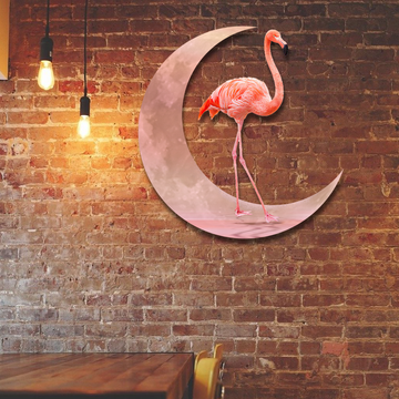 Discover Flamingo On The Moon Hanging Metal Sign QNK1005MSv13