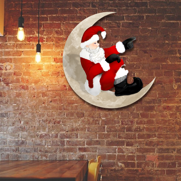 Discover Santa Claus On The Moon Hanging Metal Sign, Christmas Decor