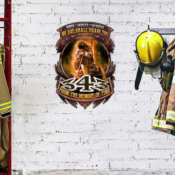 Discover Firefighter 9/11 343  Hanging Metal Sign Honor and Respect  NTB130MSv1