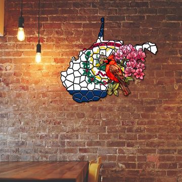 Discover West Virginia Cardinal and Rhododendron Flower Metal Sign