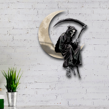Discover Grim Reaper On The Moon Hanging Metal Sign QNK1005MSv16