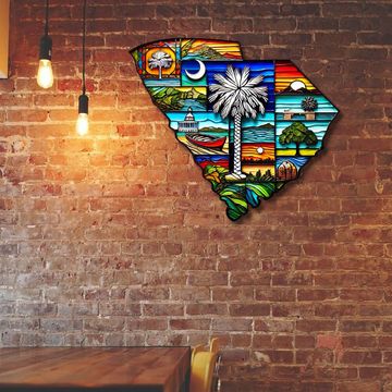 Discover South Carolina Colorful Map State Hanging Metal Sign
