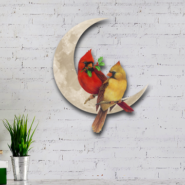 Discover Cardinal Couple On The Moon Hanging Metal Sign QNK1005MSv12