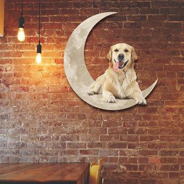 Discover Golden Retriever On The Moon Hanging Metal sign QNK1012MSv2