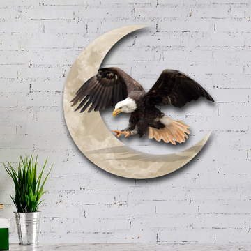 Discover Bald Eagle On The Moon Hanging Metal Sign QNK1005MSv15a